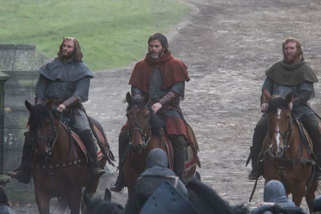 Outlaw King shoot at Glasgow cathedral. Chris Pine (centre) will play Robert the Bruce. Picture: John Devlin/TSPL