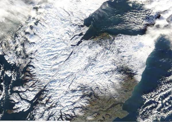 The Highlands covered in snow. Picture: NASA