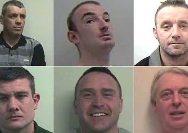 Clockwise from top left: Gerard Docherty, Steven McCardle, Francis Mulligan, David Sell, Barry O'Neill and Martyn Fitzsimmons.
A cocaine gang kidnapped and brutally tortured a man over money they thought he owed them, a court has been told.