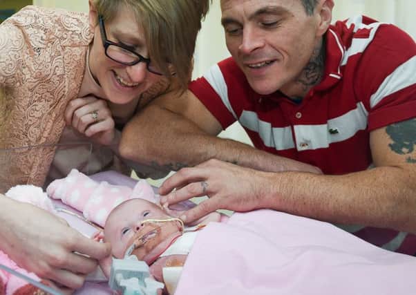 Three-week-old Vanellope Hope Wilkins had an incredibly rare condition which meant her heart grew on the outside of the body (Picture: PA)