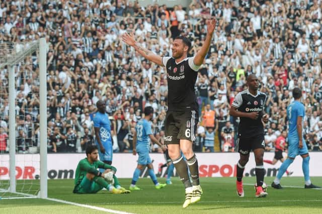 Dusko Tosic celebrates scoring for Besiktas against Osmanlispor. Picture: AFP/Getty Images
