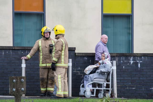 firefighters at New Victoria Hospital, Glasgow. Picture: John Devlin/TSPL