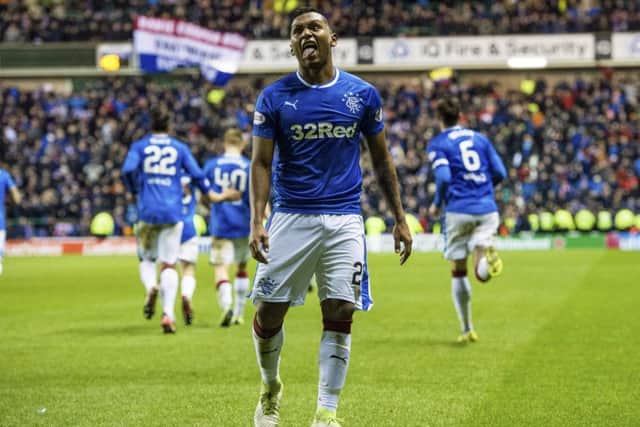 Alfredo Morelos celebrates his goal. Picture: SNS