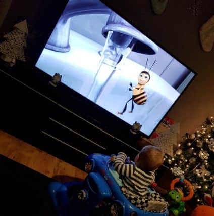 Little Jaxson Chalmers who can't get enough of the film Bee Movie. Picture: SWNS