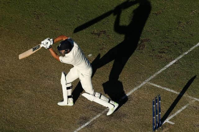 England batsman Dawid Malan plays a stroke on his way to an unbeaten 110 on day one of the third Test. Picture: Paul Kane/Getty