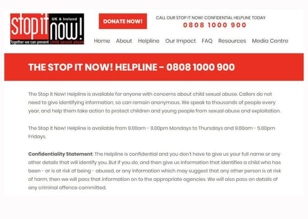 Stop it Now! Scotland said its website had 953 visits from people in Scotland in the three months from June, up from 556 in the previous three months. Picture: Stop It Now!