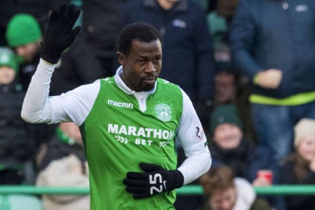 Efe Ambrose celebrates scoring against Celtic. Picture: SNS Group