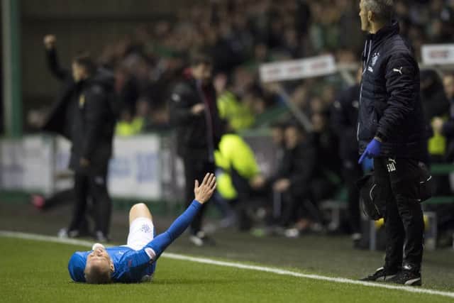Rangers' injury problems are mounting after Kenny Miller went off with an injury during the Hibs game. Picture: SNS