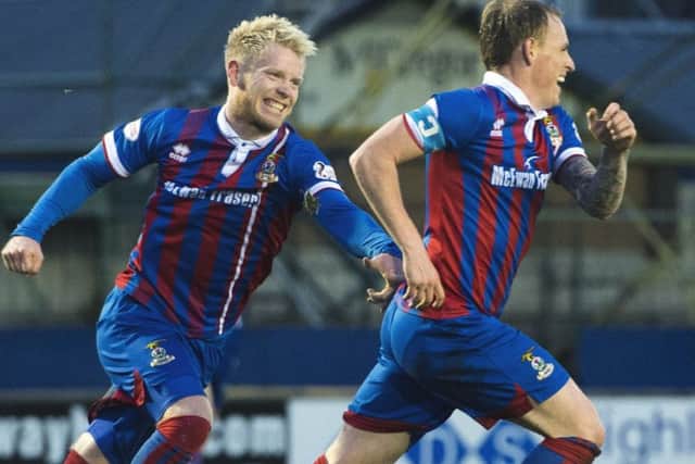 Inverness' Carl Tremarco(R) celebrates his goal. Picture: SNS/Ross Parker