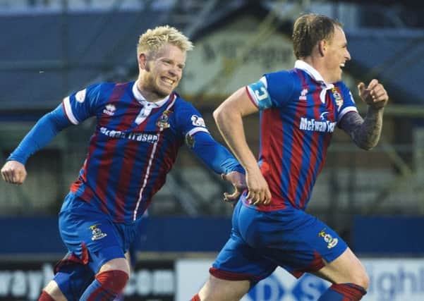 Inverness' Carl Tremarco(R) celebrates his goal. Picture: SNS/Ross Parker