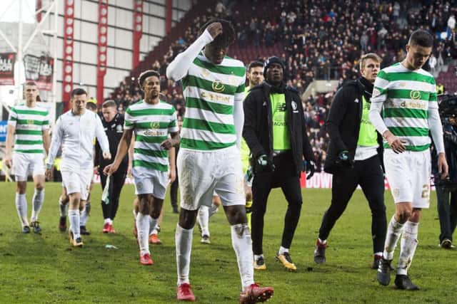 Dejection for the Celtic players at full-time. Picture: SNS