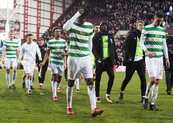 Dejection for the Celtic players at full-time. Picture: SNS