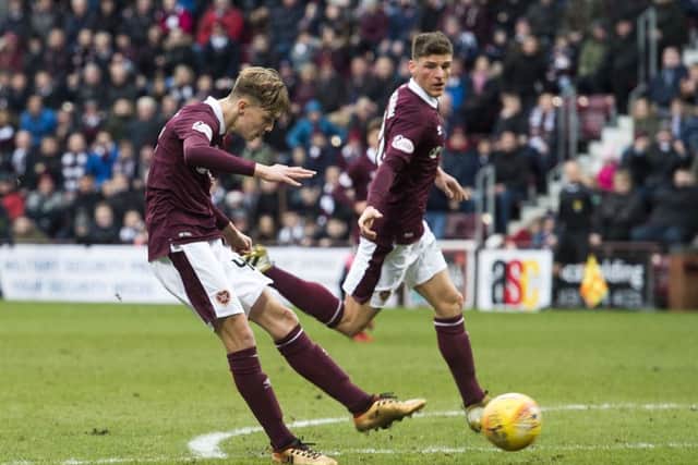 Hearts teenager Harry Cochrane opens the scoring against Celtic. Picture: SNS