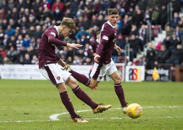 Hearts teenager Harry Cochrane opens the scoring against Celtic. Picture: SNS