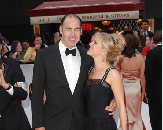 Ashley Jensen with her husband. Photo by David Fisher / Rex Features