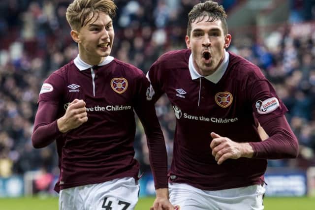 Harry Cochrane (left) celebrates his goal with Kyle Lafferty. Picture: SNS Group