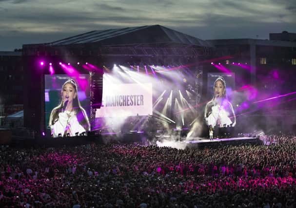 American musician Ariana Grande performs at the One Love Manchester benefit concert for the families of the victims killed in the Manchester Arena terror attack. Picture: Danny Lawson.