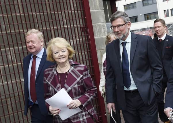 Ann Budge and Craig Levein arrive at Tynecastle for the annual meeting.