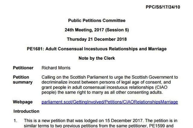 The petition submitted to Holyrood.