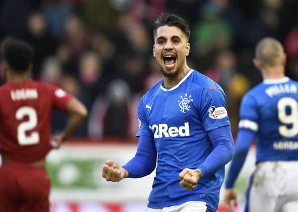 Fabio Cardoso celebrates after Rangers beat Aberdeen 2-1 at Pittodrie - but is the Portuguese defender on his way out of Ibrox? Picture:  SNS Group