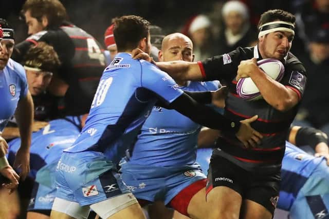 Stuart McInally breaks away to score for Edinburgh during their European Challenge Cup win over London Irish. Picture: Ian MacNicol/Getty Images