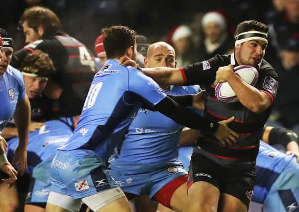 Stuart McInally breaks away to score for Edinburgh during their European Challenge Cup win over London Irish. Picture: Ian MacNicol/Getty Images