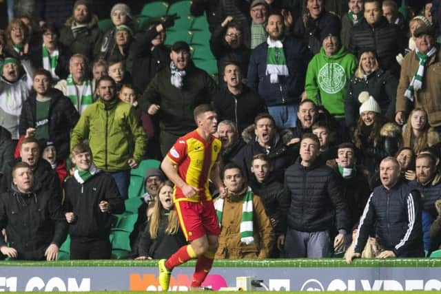 Gary Fraser appeared to kick the ball into the Celtic fans but has apologised for his 'moment of madness'. Picture: SNS Group
