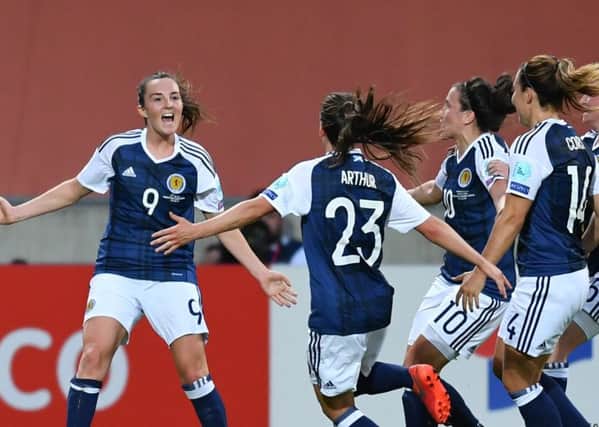 Scotlands Caroline Weir celebrates after scoring a goal during a Uefa Womens Euro 2017 match against Spain. Picture: DANIEL MIHAILESCU/AFP/Getty Images