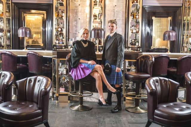 Andrew Butchart and girlfriend and fellow athlete Lynsey Sharp model Scotland's Commonwealth Games parade uniform at the Gleneagles Hotel. Picture: Alistair Devine