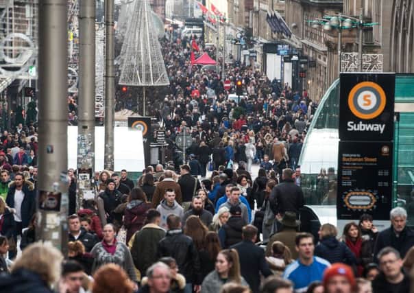Christmas shoppers thronging Buchanan Street in Glasgow yesterday. Photograph: John Devlin