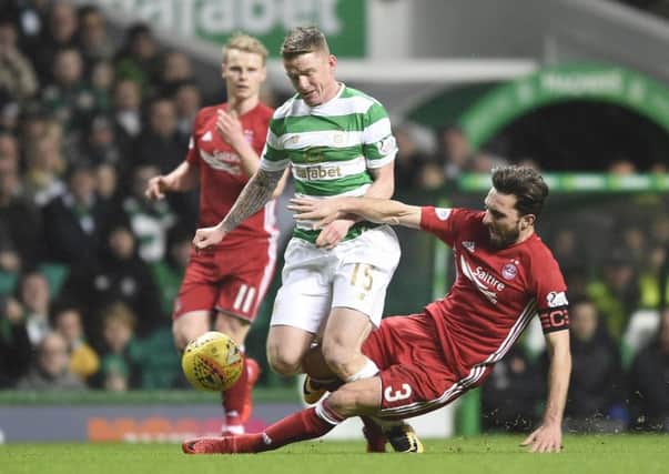Celtic's Jonathan Hayes is tackled by Aberdeen's Aberdeen's Graeme Shinnie. Picture: Ian Rutherford/PA Wire