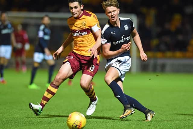 Dundees Mark OHara, right, challenges Carl McHugh of Motherwell at Fir Park on Saturday. Picture: Paul Devlin/SNS
