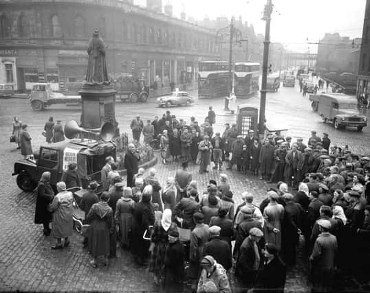 Independent Liberal candidate Sir Andrew Murray speaks to a crowd at the foot of Leith Walk during the 1955 General Election campaign. Picture: TSPL