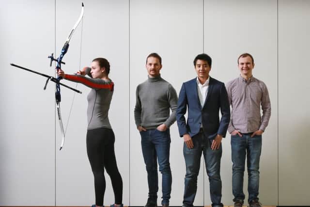 From left, international archery athlete Fiona Inglis in PlayerData Edge gear, with Mike Welch, Roy Hotrabhvanon and Hayden Ball. 
Photograph: Stewart Attwood