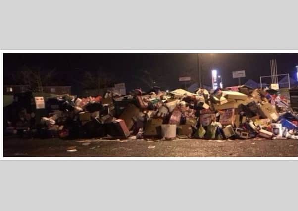 Piles of rubbish stack up outside a Tesco in Dunfermline. Picture: Facebook.