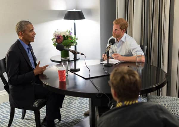 Prince Harry interviewing former US president Barack Obama, Picture: Getty Images