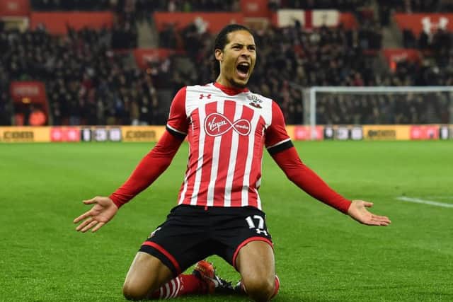 Virgil van Dijk celebrates a goal for Southampton. Picture: Glyn Kirk//AFP/Getty Images
