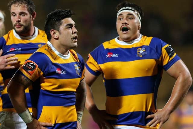 Jordan Lay (right) in action during a Mitre 10 Cup match between Bay of Plenty Steamers and Taranaki in September. Picture: Getty Images