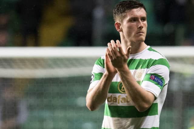 Anthony Ralston applauds the Celtic fans at the end of the Champions League match against PSG in September. Picture: SNS Group