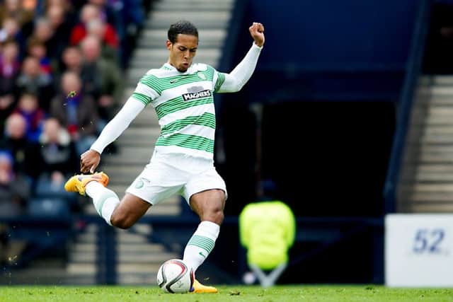 Virgil van Dijk scores the opening goal in the Scottish Cup semi-final match between Celtic and Inverness CT in April 2015. Picture: John Devlin