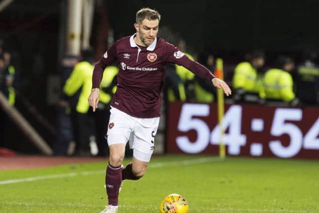 Veteran Hearts defender Aaron Hughes came off the bench to play at right-back in the goalless Edinburgh derby. Picture: SNS