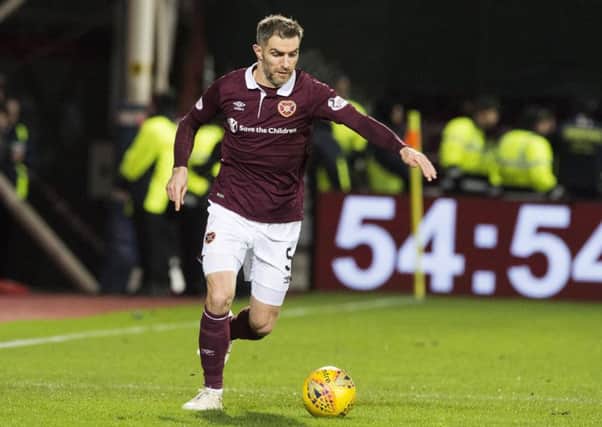 Veteran Hearts defender Aaron Hughes came off the bench to play at right-back in the goalless Edinburgh derby. Picture: SNS