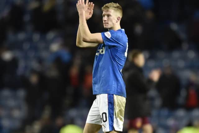 Ross McCrorie applauds the Rangers fans at the end of the match with Motherwell. Picture: SNS Group