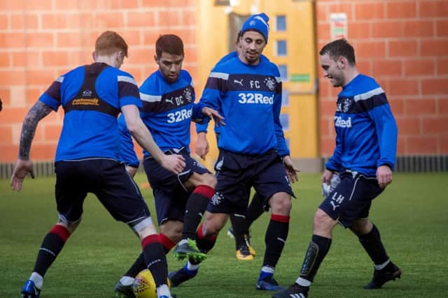 The Rangers players train ahead of the Old Firm clash with Celtic. Picture: SNS