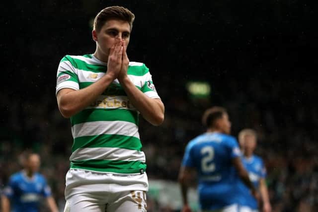 James Forrest can't believe it after seeing Wes Foderingham make an early save from the Celtic winger. Picture: Getty
