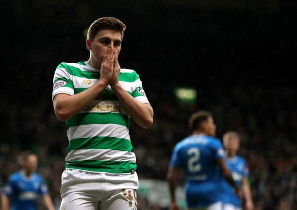 James Forrest can't believe it after seeing Wes Foderingham make an early save from the Celtic winger. Picture: Getty