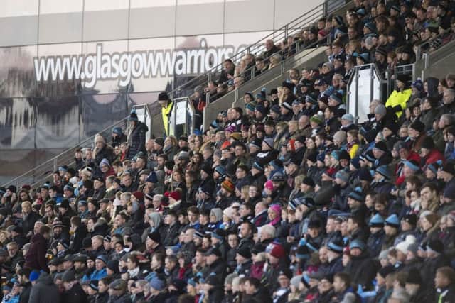 The Glasgow Warriors fans in the stands. Picture: SNS