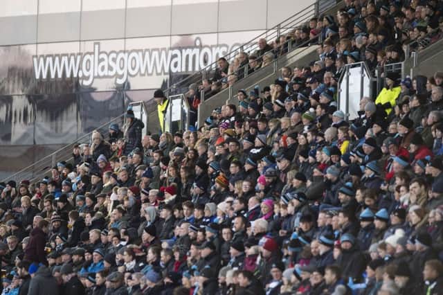 The Glasgow Warriors fans in the stands. Picture: SNS
