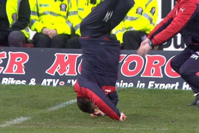 Graeme Murty and his famous headstand at Dens Park.