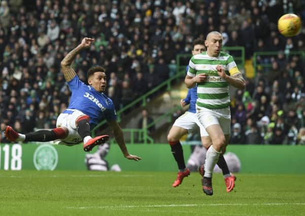 James Tavernier's acrobatic volley was brilliantly saved by Craig Gordon. Picture: SNS